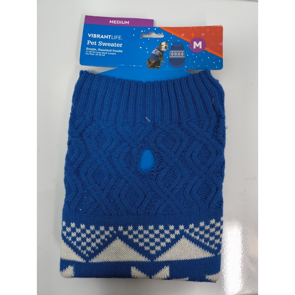 New Vibrant Life Dog Pet Sweater Sz M Blue Snowflakes Pattern Knit 17" 20-50lbs‎